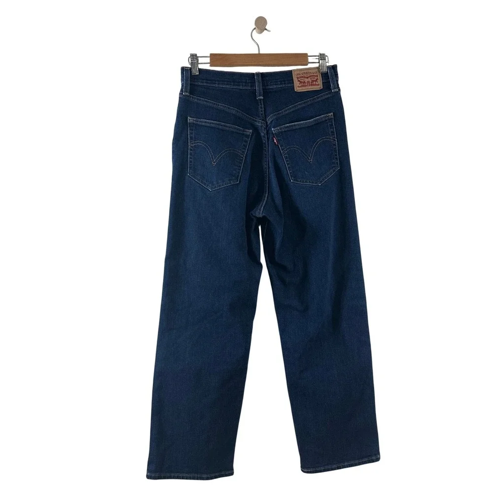 Levis Ribcage Straight Ankle Jeans Womens 28 Dark Wash Distressed 72693-0133
